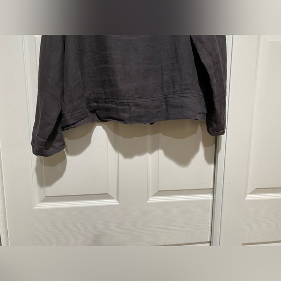 FLAX Long Sleeve Peplum Blouse Shirt Charcoal Button Linen Lagenlook Size Large - Picture 8 of 10